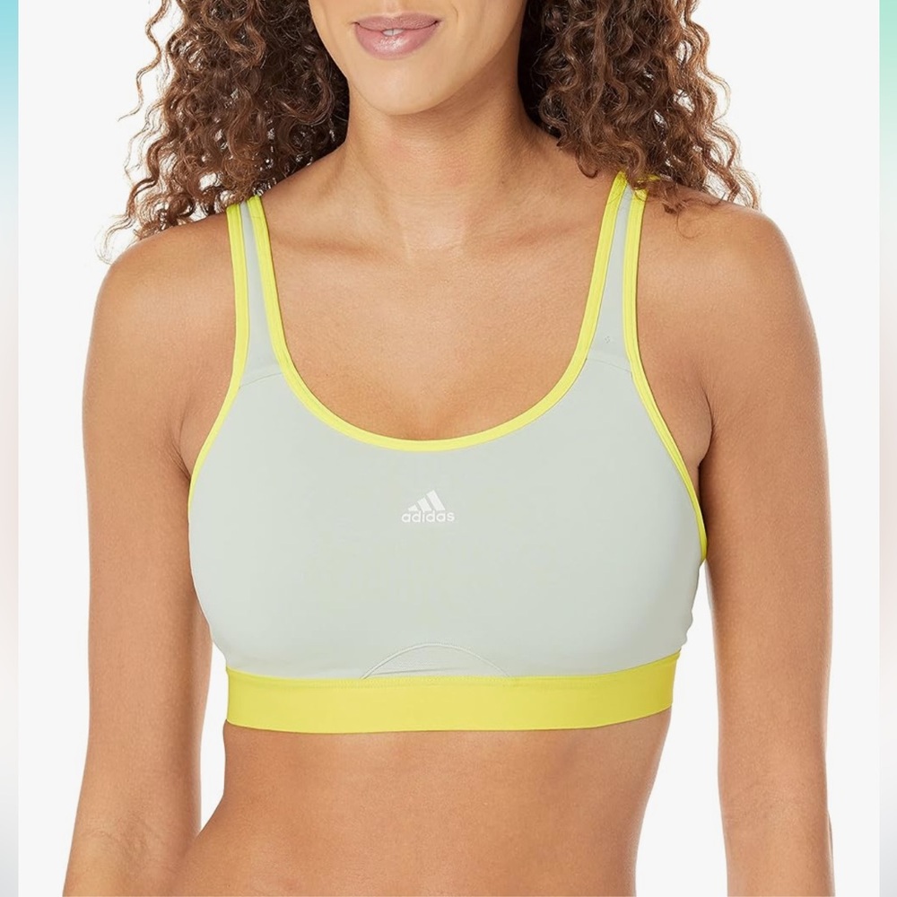 adidas Light Gray and Yellow Sports Bra